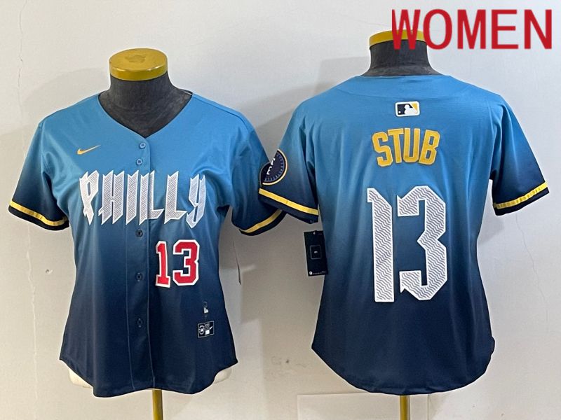 Women Philadelphia Phillies #13 Stub Blue City Edition 2024 Nike MLB Jersey style 3->women mlb jersey->Women Jersey